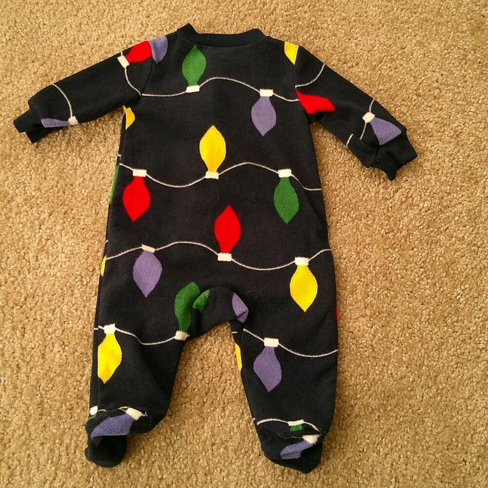 Carters Kid 1-Piece Christmas Lights Footed Onsies Navy Blue Size 3m